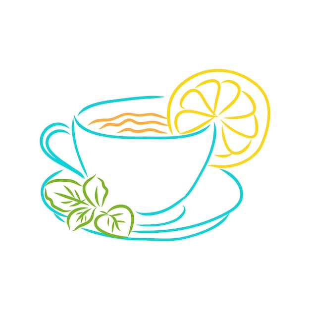 Vettore tazza di tè. schizzo a inchiostro isolato su sfondo bianco. illustrazione vettoriale disegnato a mano.