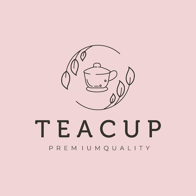 Vector cup and tea leaves line art logo logo vector symbol illustration design