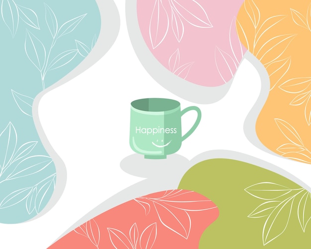 Vector cup of tea with colored background tea leaves