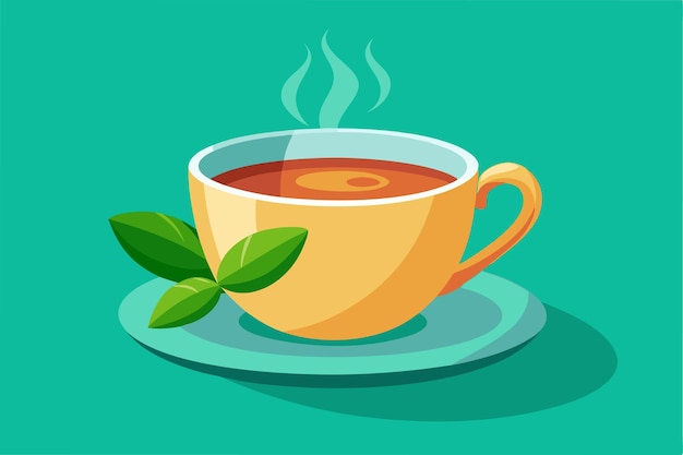 A cup of tea with a green leaf on the side | Premium AI-generated vector