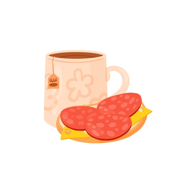 Cup of tea with salami sandwich