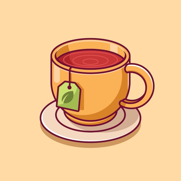 Vector a cup of tea with teabag cartoon illustration