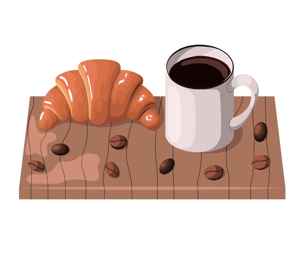 Vettore tazza con caffè e croissant illustrazione vettoriale in stile piatto