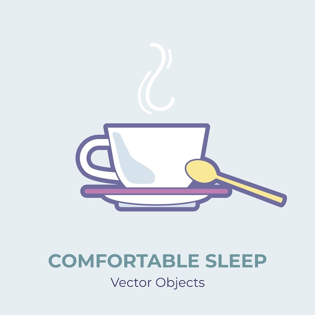 Vector cup with hot tea vector isolated. comfortable sleep illustration item vector good sleep. good night cartoon concept cup herbal tea against sleep disorder insomnia depression. self helping illustration