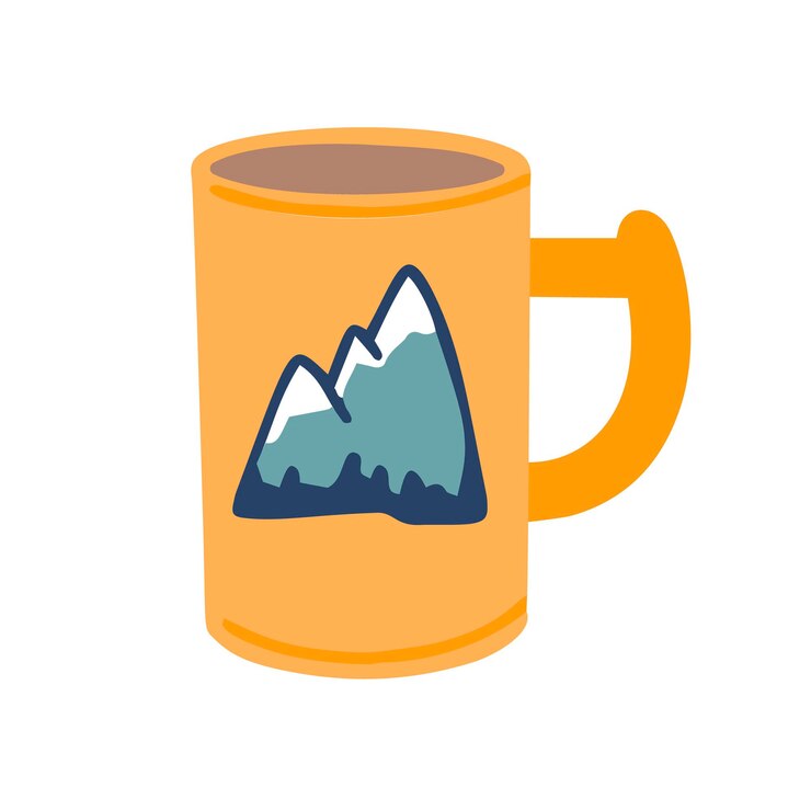 cup with mountain print. Isolated mug on a white background. vector illustration