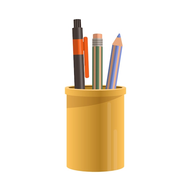 cup with pen and pencil as stationery object vector illustration