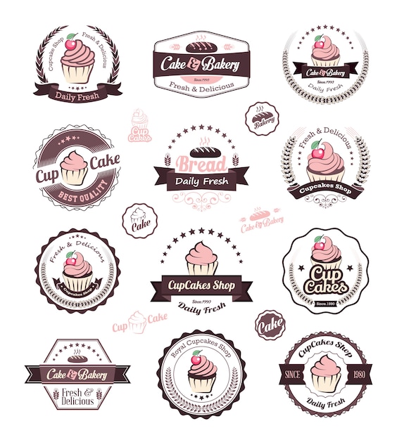 Vettore modello di progettazione logo cupcake e panetteria