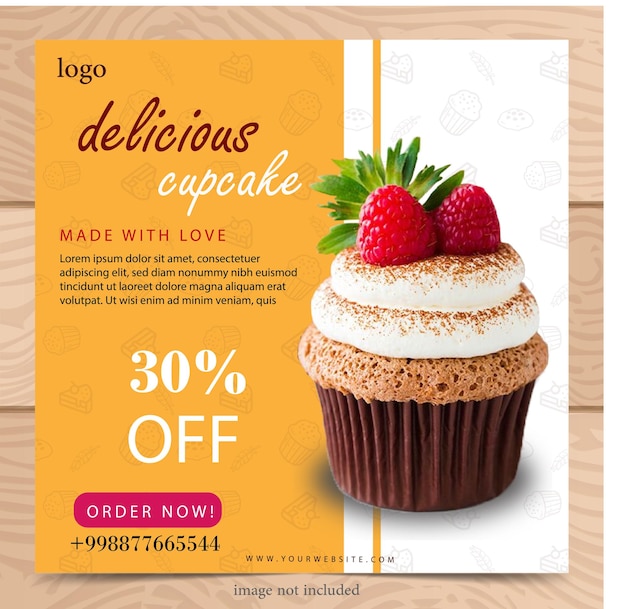 Vettore cupcake panetteria negozio poster banner design piatto