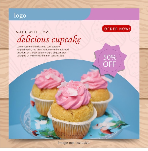 カップケーキのバナー - ソーシャル メディアの投稿 - ピンクのテンプレート