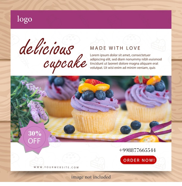 Vector cupcake banner- post for social media-purple- template