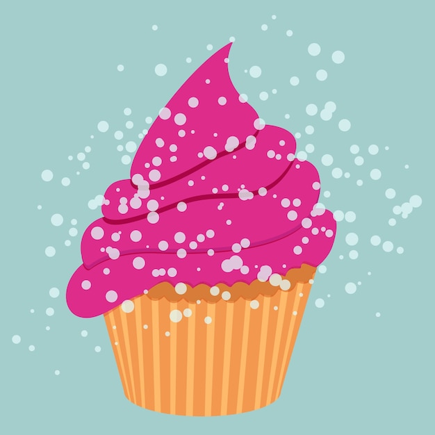 Cupcake in a basket with cream illustration on yellow background