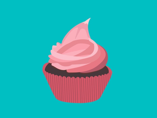 Vector cupcake birthday cake chocolate cream food pink