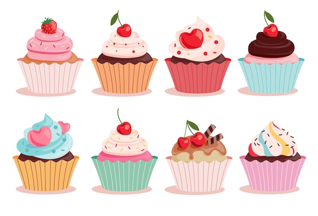 カップケーキ 誕生日のアイテム クリッパートセット カップケイク 絵画 クリップアート コレクション 誕生日 甘い