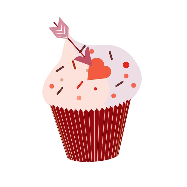 Vector cupcake, a cake with pink cream and decorative sprinkles. sweet, high-calorie food, dessert, treat