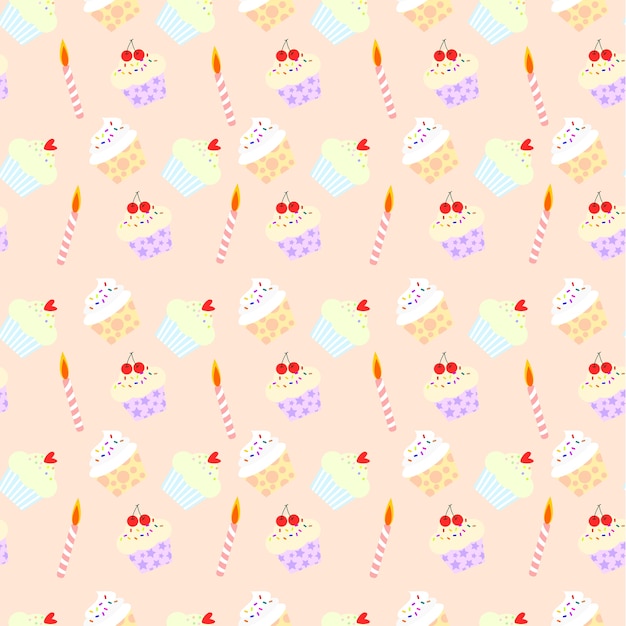 cupcake and candle seamless pattern