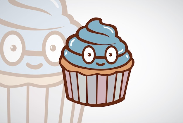 Modello vettoriale dell'illustrazione del logo del design del personaggio dei cartoni animati del cupcake