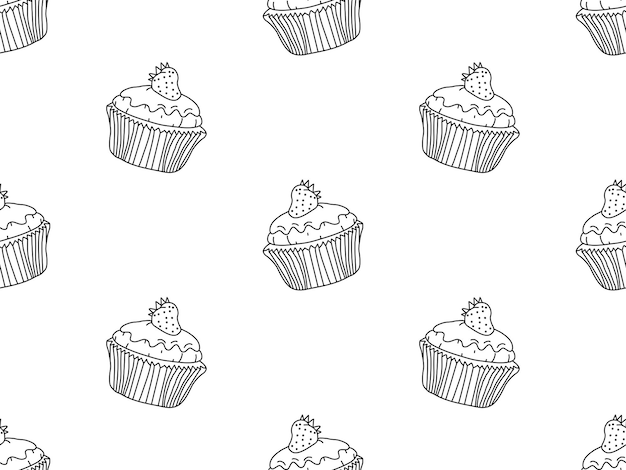 Cupcake cartoon karakter naadloze patroon op witte achtergrond