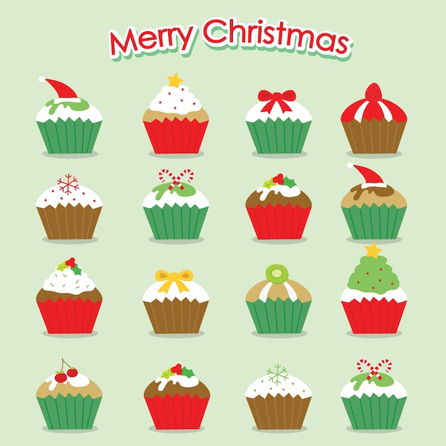 Cupcake cartoon merry christmas vector