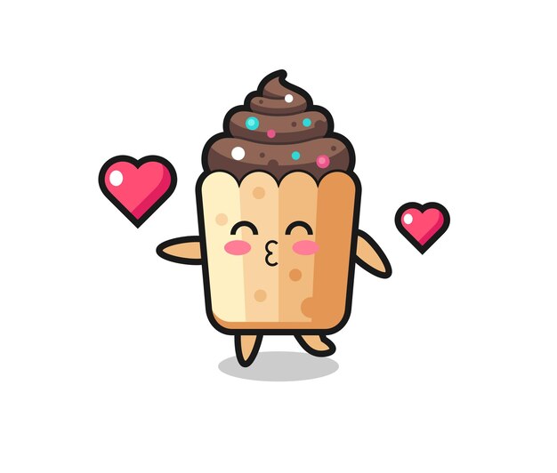 Cupcake character cartoon with kissing gesture , cute design