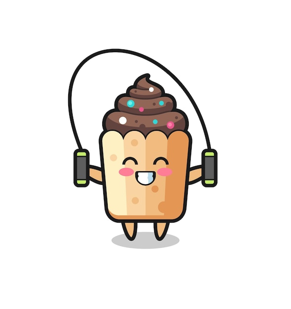 Vector cupcake character cartoon with skipping rope , cute design