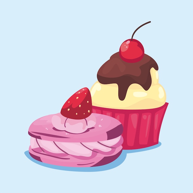 Vettore design di cupcake e biscotti, tema dolce e cibo da dessert muffin