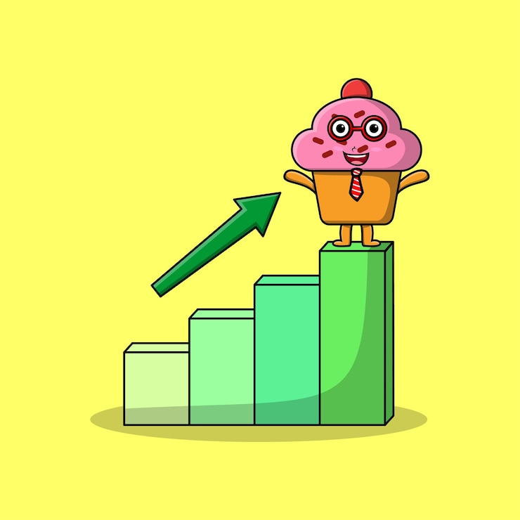 वेक्टर cupcake cute businessman mascot character with a deflation chart cartoon style design