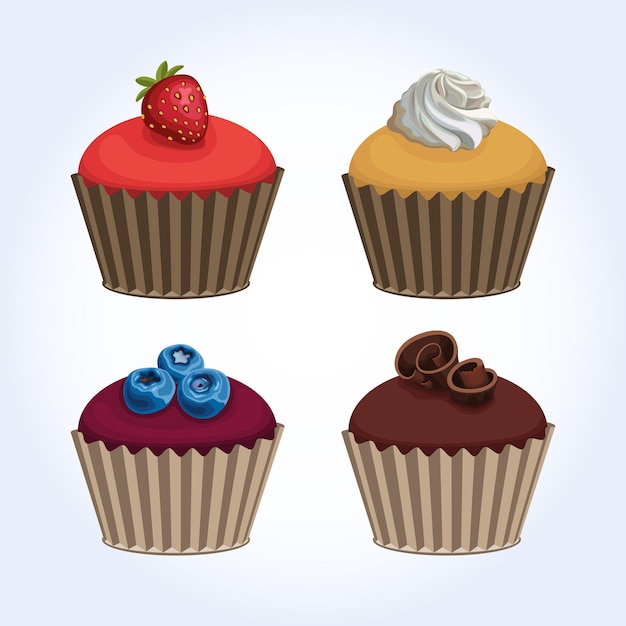 cupcake dessert sweet food vector set illustration