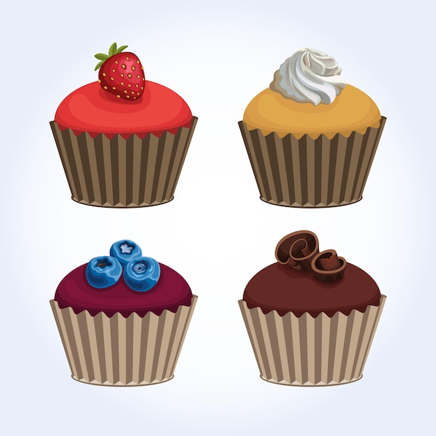 Vector cupcake dessert sweet food vector set illustration