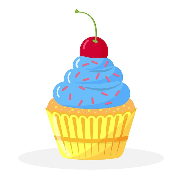 Vector cupcake dessert with cherry vector illustration in flat style