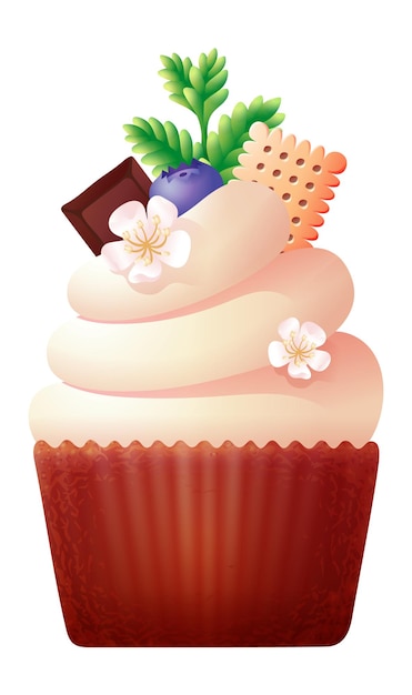 Vector cupcake fairy patty cake small person designed creamy pastry isolated on white background