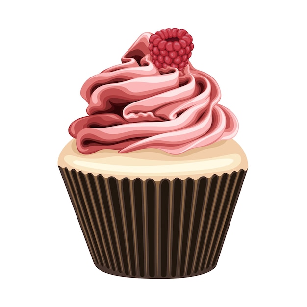 Vector cupcake frambozen crème zoete taart woestijn vectorillustratie