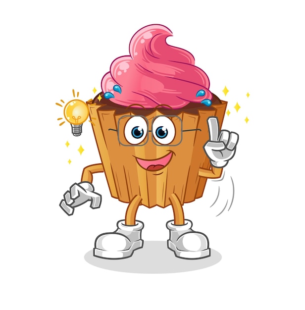 Cupcake got an idea cartoon mascot vector