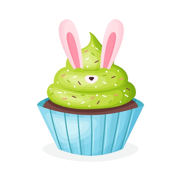 Cupcake green bunny vector