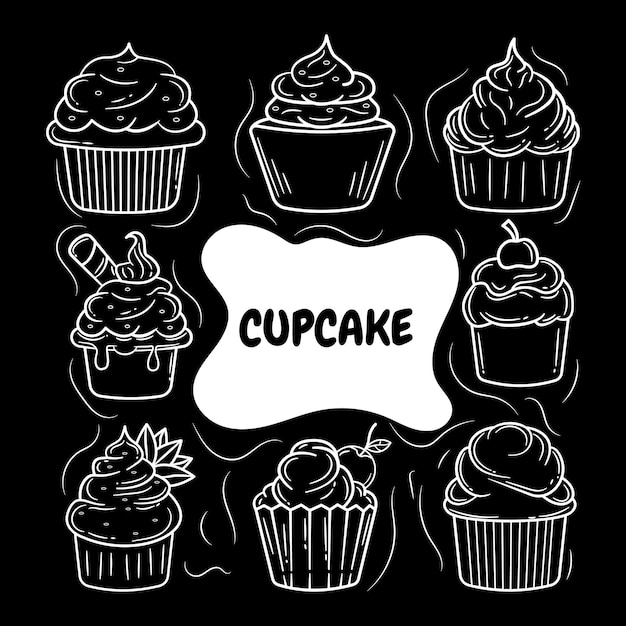 Vettore di doodle disegnato a mano di cupcake