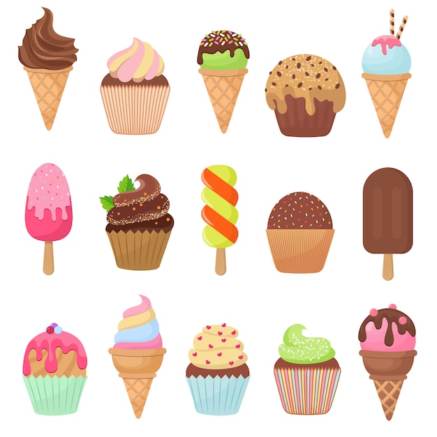 Vector cupcake and ice cream cartoon vector collection