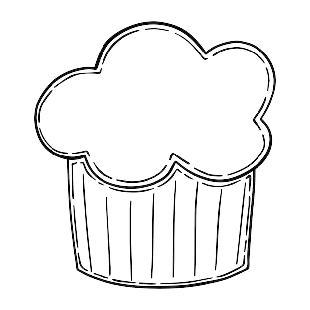 Cupcake in een mand zoet bakkerijproduct doodle lineaire cartoon