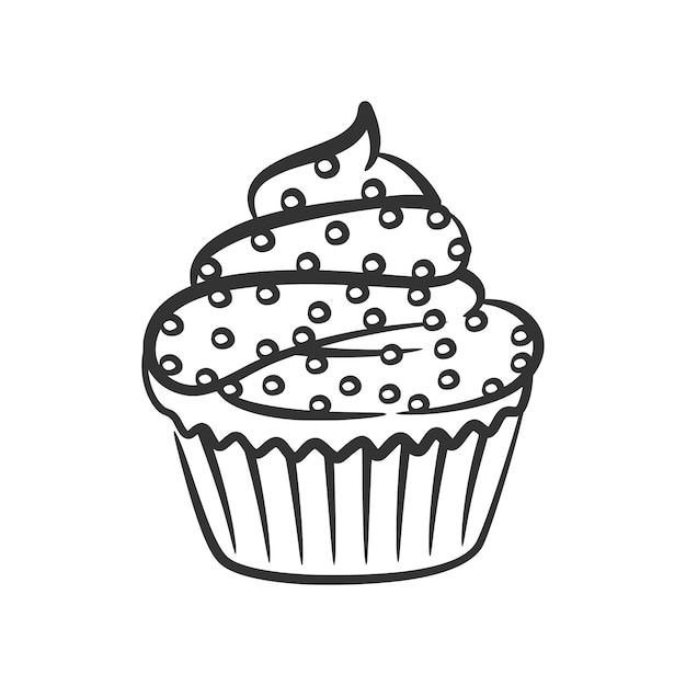 Cupcake line art hand drawn style doodle drawing black and white