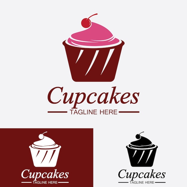 Modello vettoriale per la progettazione del logo del cupcake icona del panificio dei cupcakes