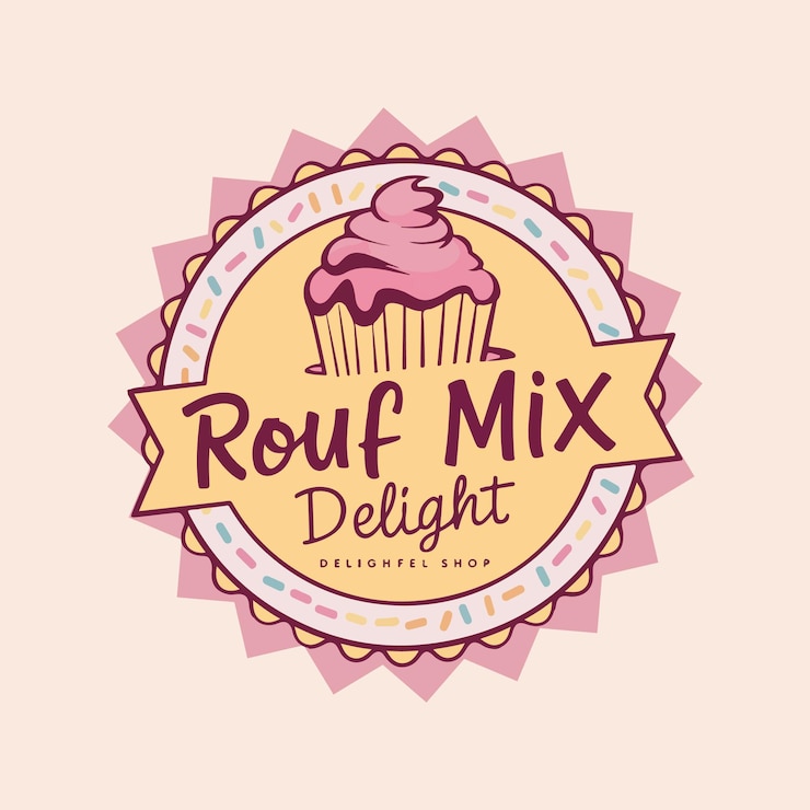 A cupcake logo with a pink background