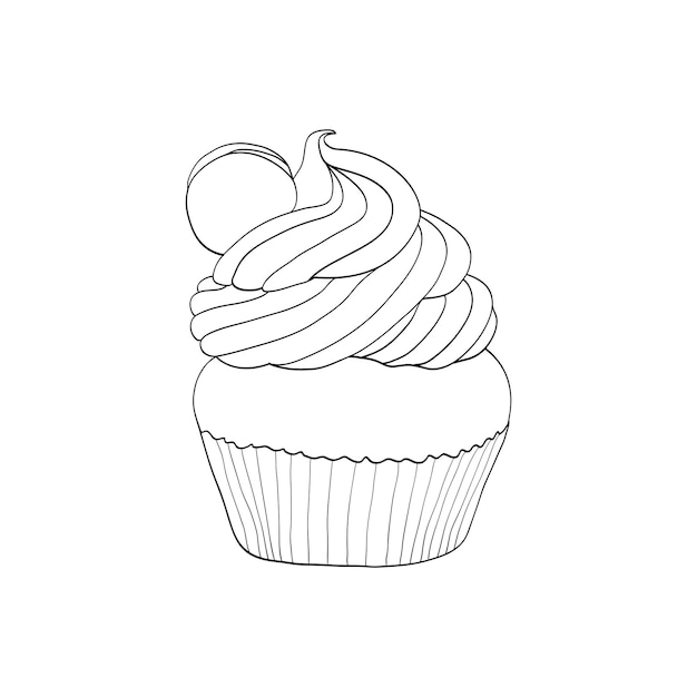 Cupcake met chocoladeschilferkoekjes Geschilderde lijnen op een witte achtergrond Kleurplaat Vector schets