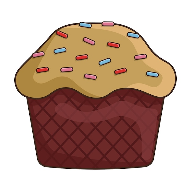 Cupcake met hagelslag pictogram in cartoon stijl op een witte achtergrond vectorillustratie