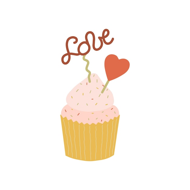 Cupcake met hartjes en de inscriptie liefde bovenop.