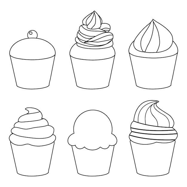 Vector cupcake met kers op het bovenste lijnkunstpictogram woestijnsymbool cupcake met room en kers