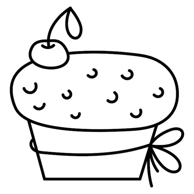 Cupcake met kersen Doodle zwart-wit vectorillustratie