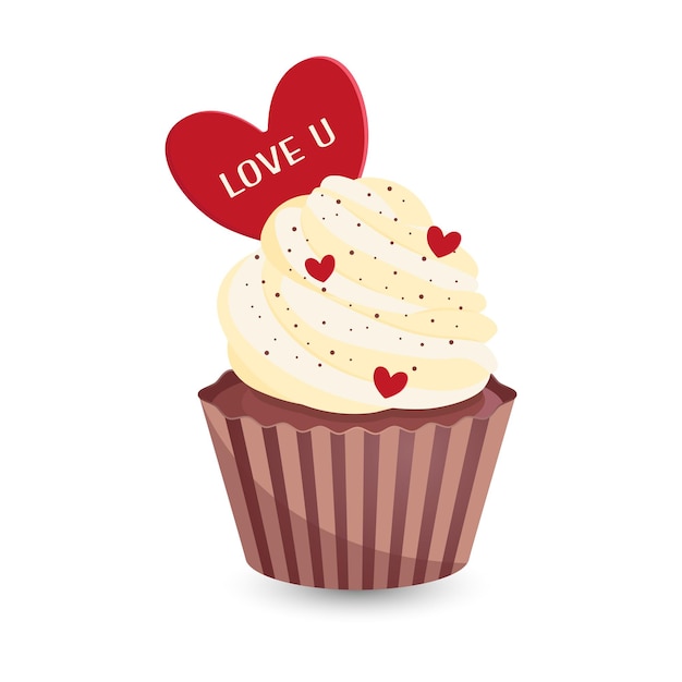 Cupcake met rood hart voor Valentijnsdag ontwerp.