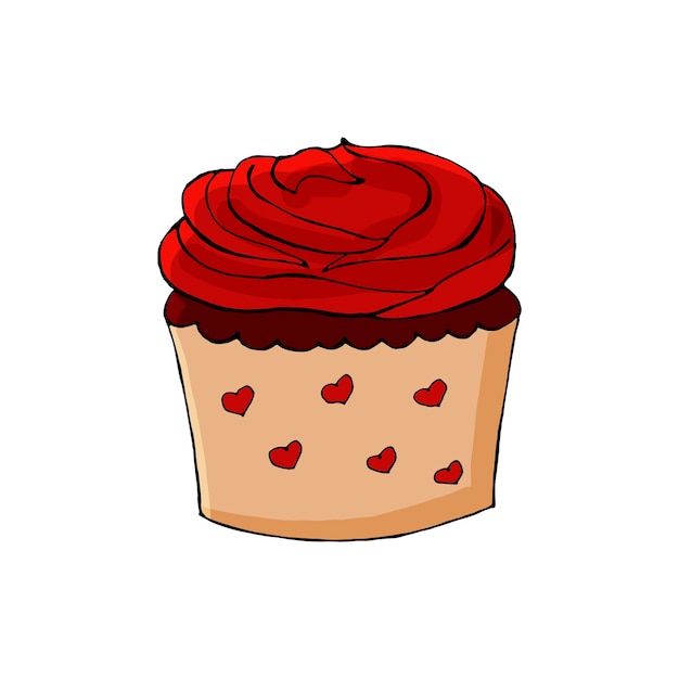 Cupcake met roos voor Valentijnsdag. Vector