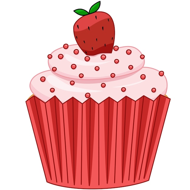 Cupcake met slagroom en gebak topping Geïsoleerd op een witte achtergrond Vector