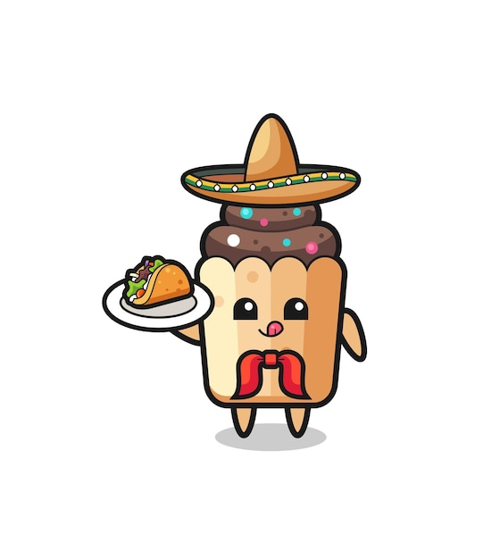 Cupcake Mexican chef mascot holding a taco