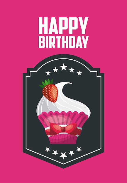 Vector cupcake pictogram. gefeliciteerd met je verjaardag. vector afbeelding.