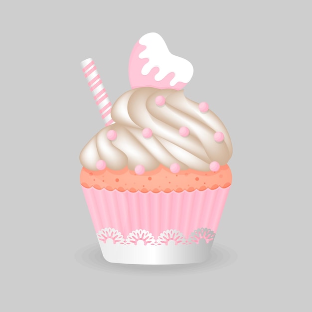 Vector cupcake in a pink tartlet with a pink heart